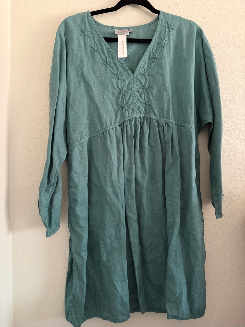 Cheyenne Linen Dress Boho Lagenlook Blue L/XL